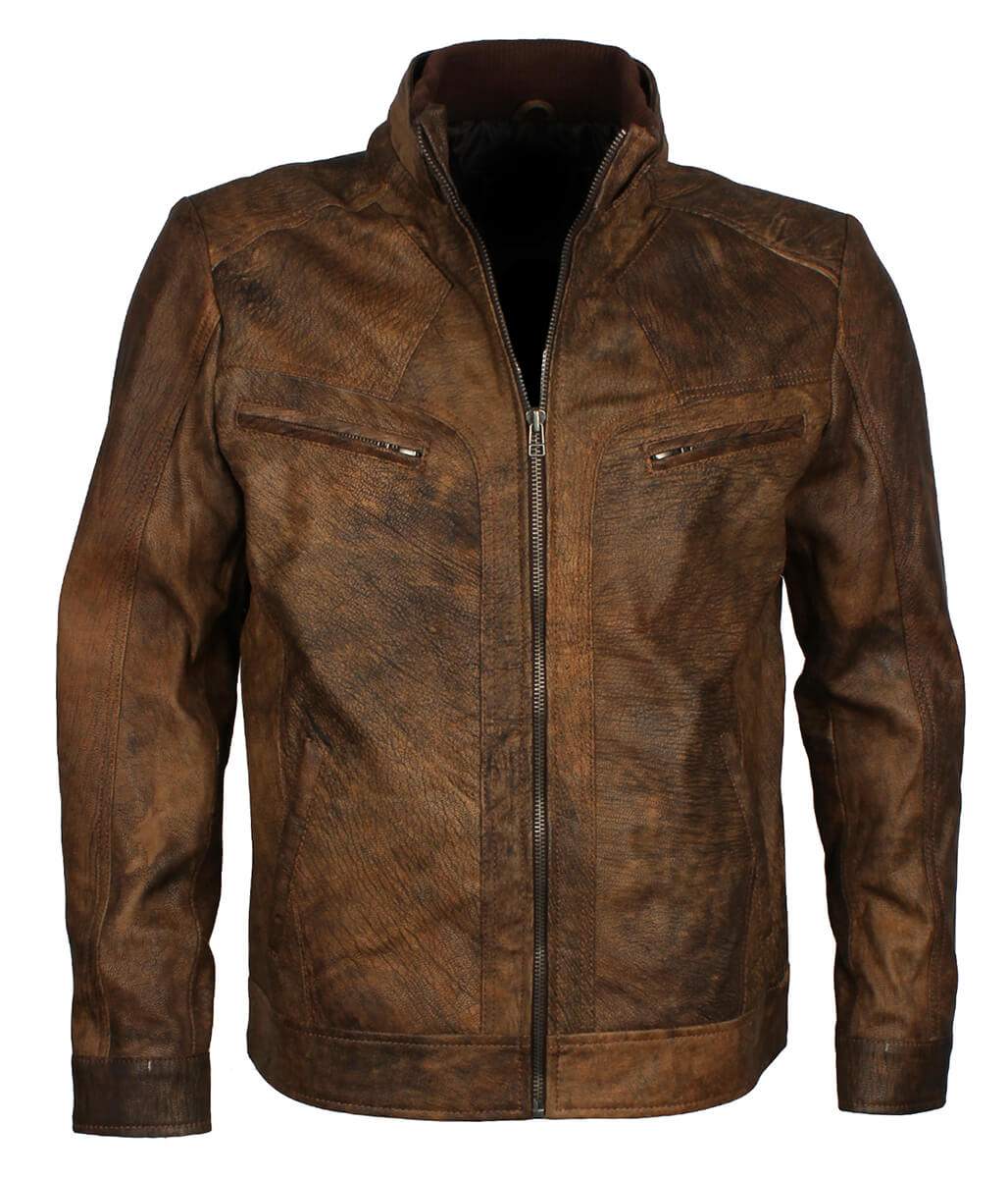 Men Cafe Racer Outerwear Distressed Brown Biker Jacket