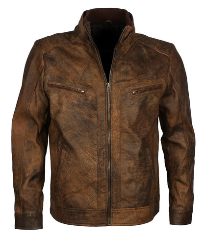 Men Cafe Racer Outerwear Distressed Brown Biker Jacket