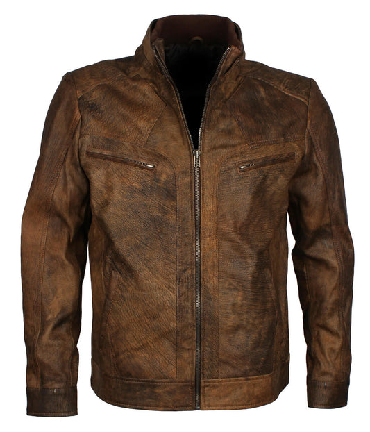 Men Cafe Racer Outerwear Distressed Brown Biker Jacket