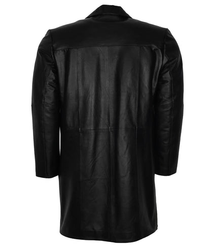 Men Classic Black Single Breasted Leather Trench Coat