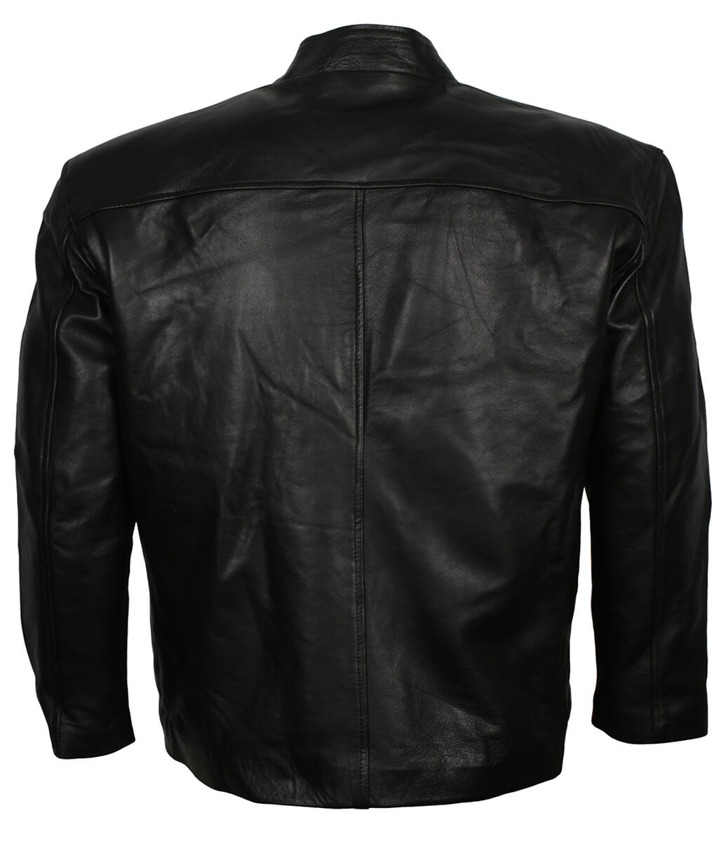 Men Curved Flame Panel Black and White Leather Jacket