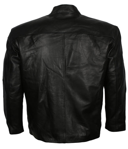 Men Curved Flame Panel Black and White Leather Jacket