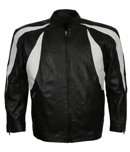 Men Curved Flame Panel Black and White Leather Jacket