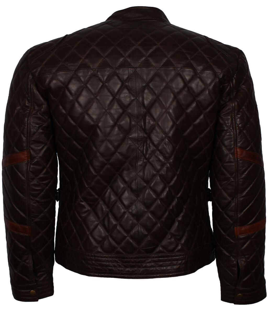 Men Diamond Quilted Dark Brown Leather Jacket