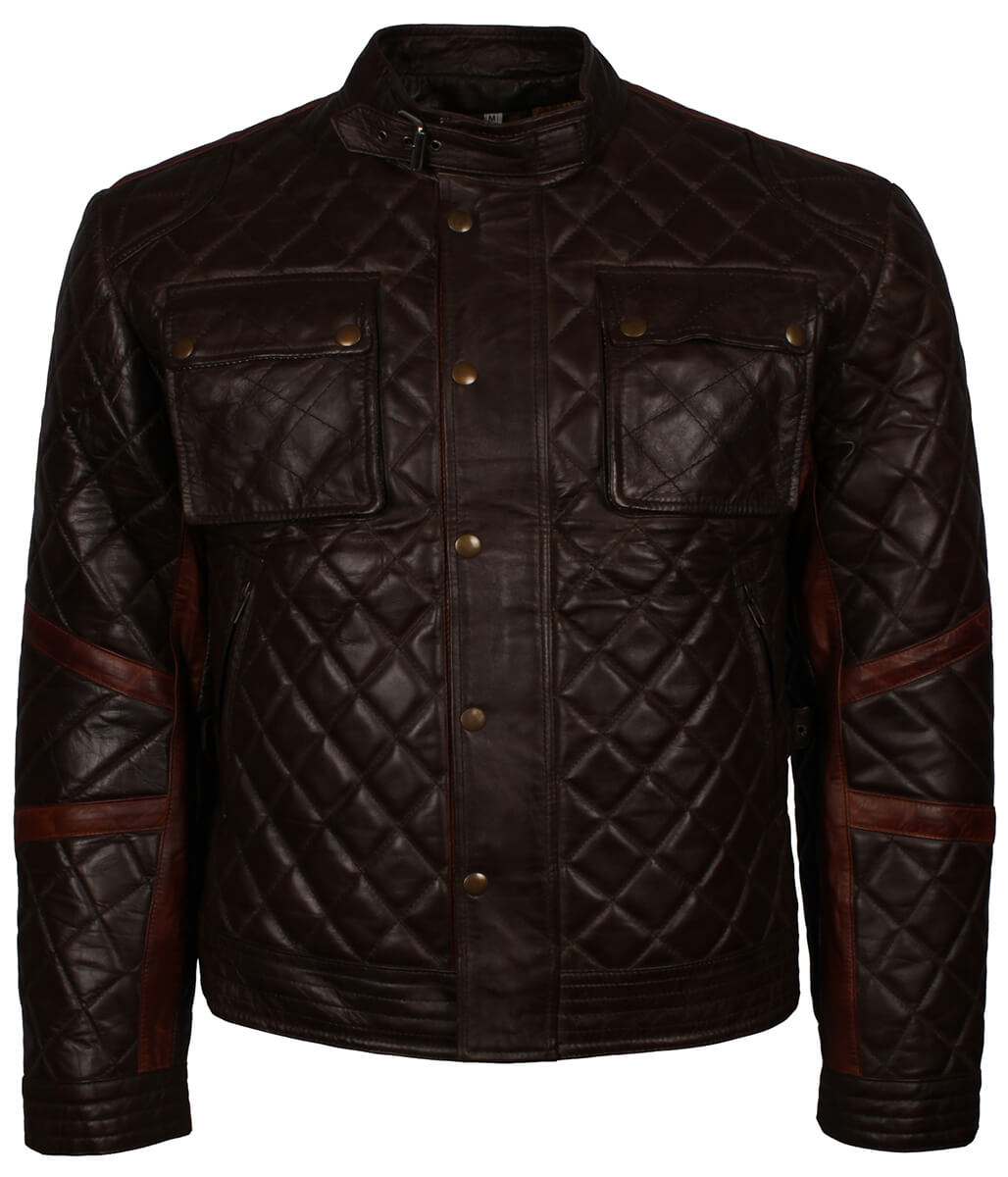 Men Diamond Quilted Dark Brown Leather Jacket