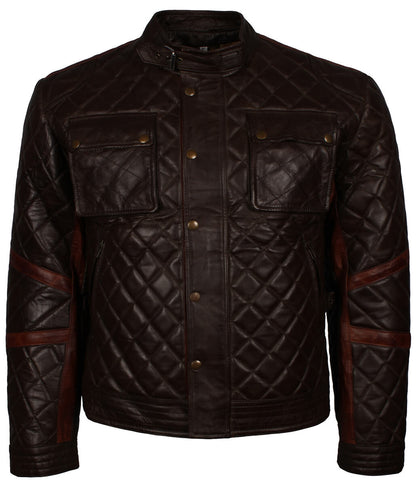 Men Diamond Quilted Dark Brown Leather Jacket