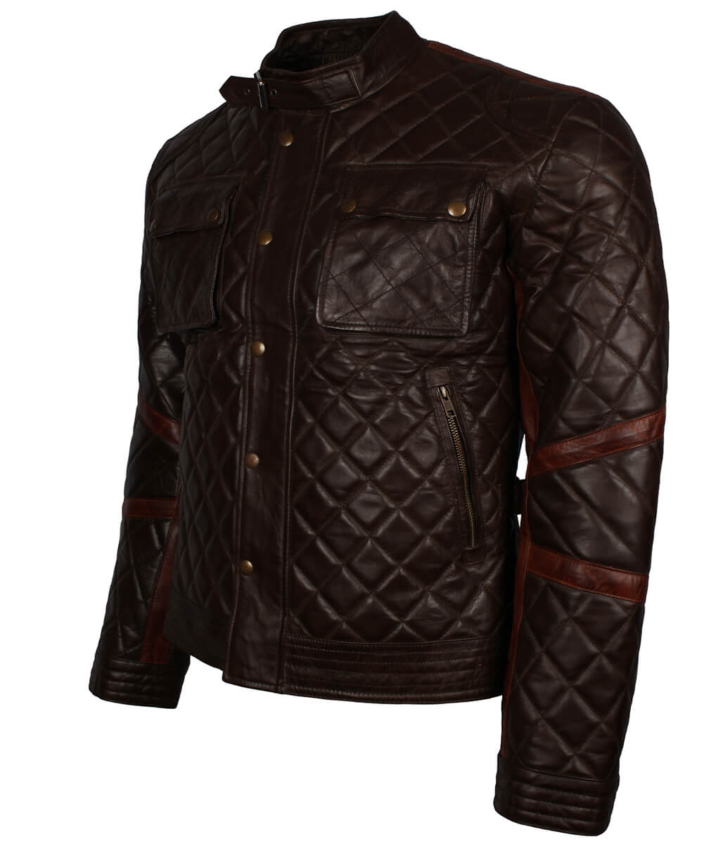 Men Diamond Quilted Dark Brown Leather Jacket