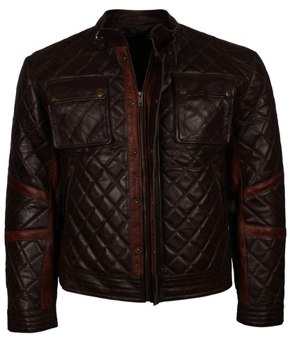 Men Diamond Quilted Dark Brown Leather Jacket
