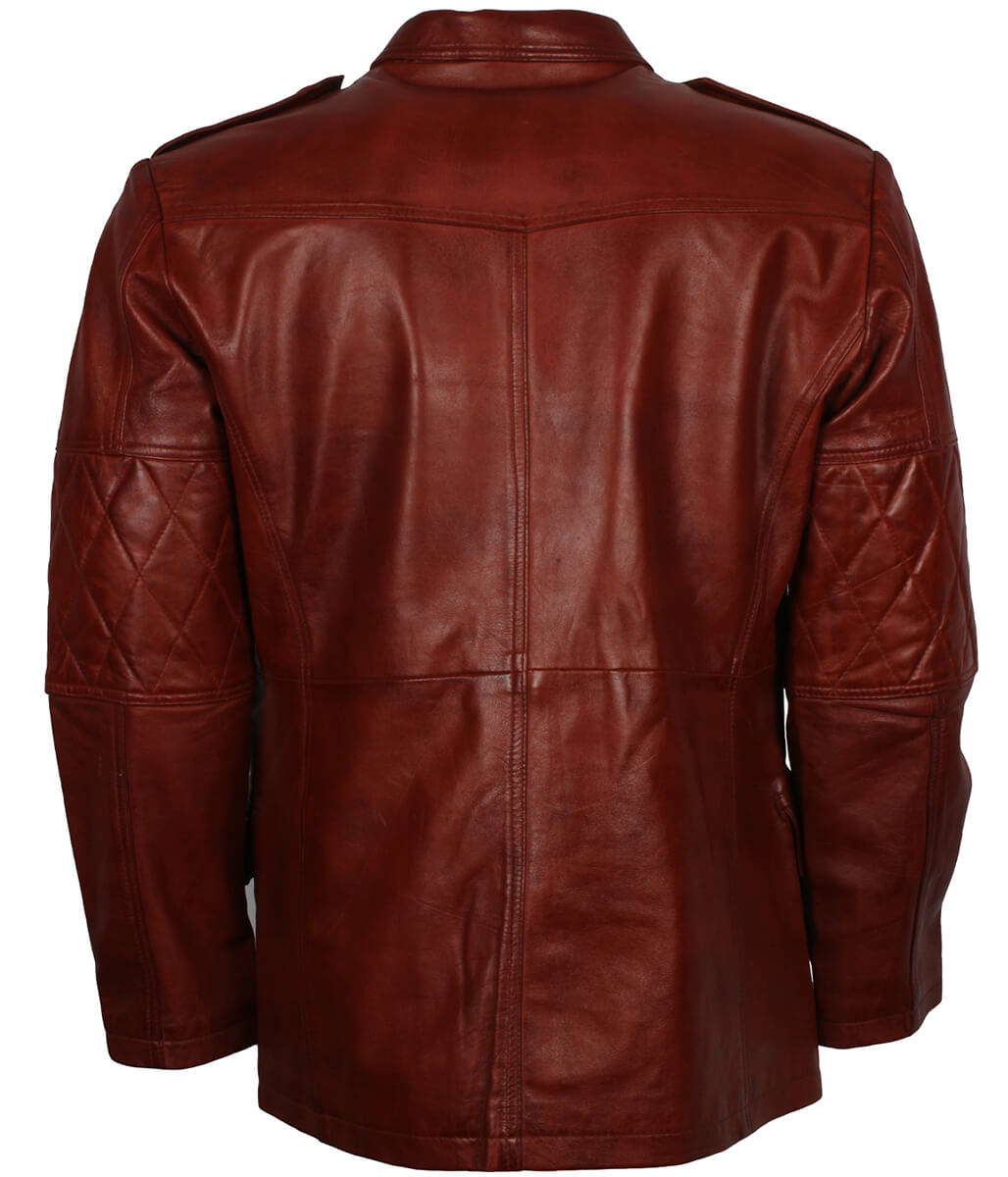 Men Diamond Quilted Sleeves Red Leather Coat