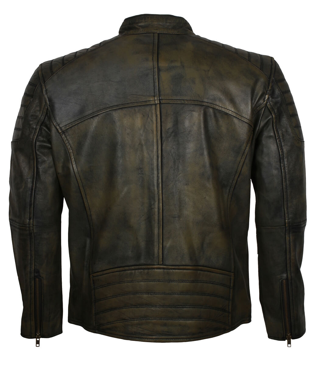 Men Distressed Black Olive Leather Jacket