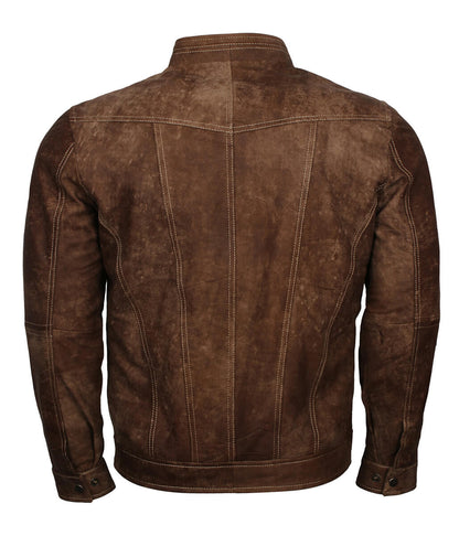 Men Distressed Cafe Racer Brown Leather Jacket