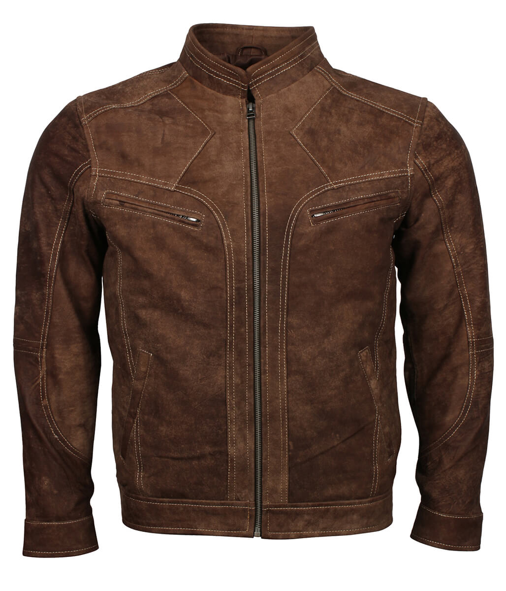 Men Distressed Cafe Racer Brown Leather Jacket