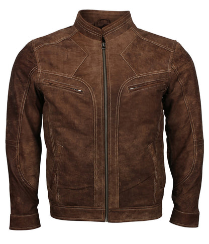 Men Distressed Cafe Racer Brown Leather Jacket