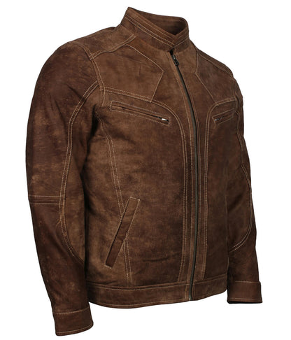 Men Distressed Cafe Racer Brown Leather Jacket