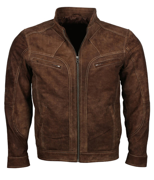Men Distressed Cafe Racer Brown Leather Jacket