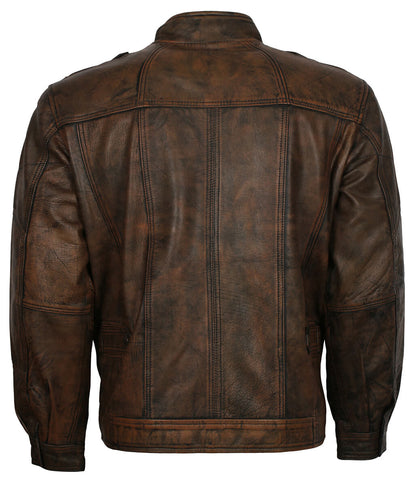 Men Distressed Waxed Brown Leather Jacket