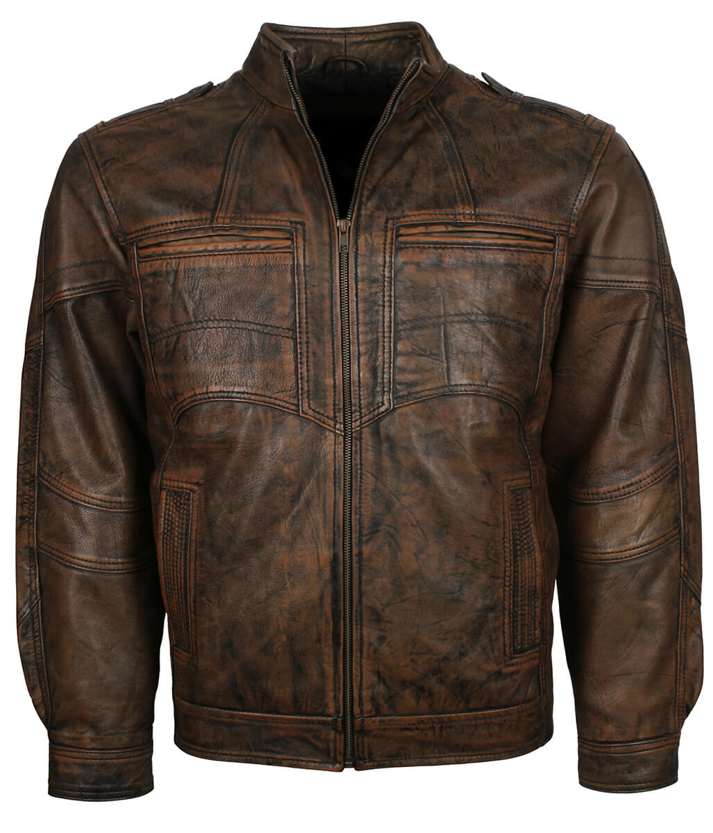 Men Distressed Waxed Brown Leather Jacket
