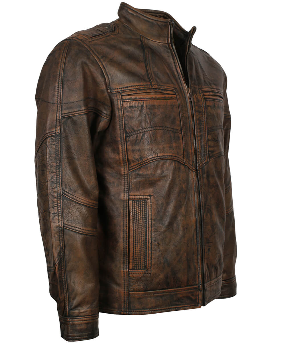 Men Distressed Waxed Brown Leather Jacket