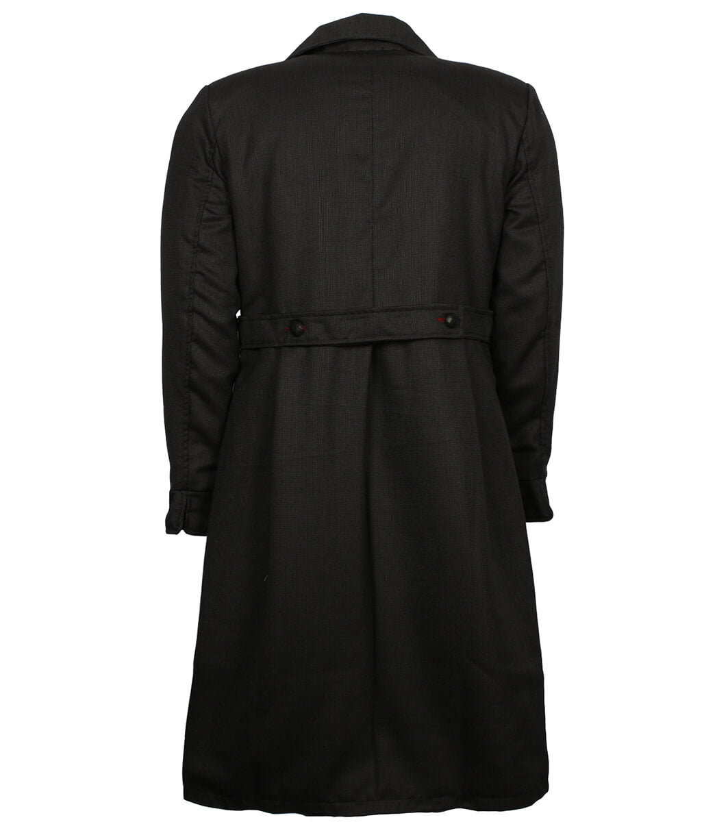 Men Double Breasted Charcoal Houndstooth Long Trench Coat