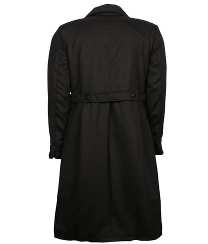 Men Double Breasted Charcoal Houndstooth Long Trench Coat