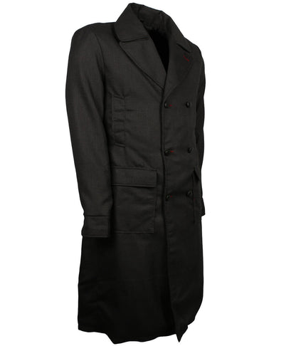 Men Double Breasted Charcoal Houndstooth Long Trench Coat