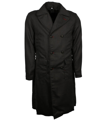Men Double Breasted Charcoal Houndstooth Long Trench Coat