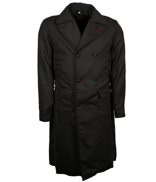 Men Double Breasted Charcoal Houndstooth Long Trench Coat