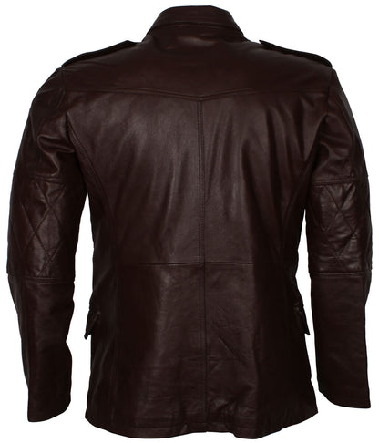 Men Fashion Diamond Quilted Sleeve Dark Brown Leather Trench Coat