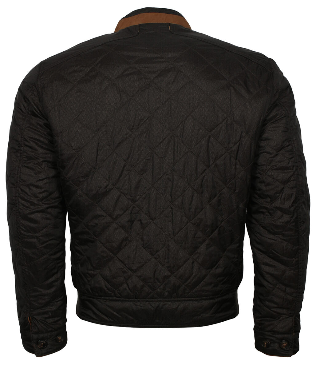 Men Fashion Diamond Quilted Stand Collar Leather Jacket