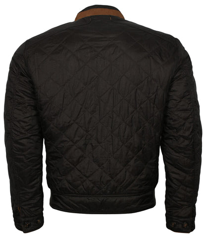 Men Fashion Diamond Quilted Stand Collar Leather Jacket