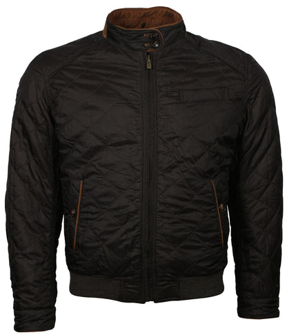 Men Fashion Diamond Quilted Stand Collar Leather Jacket