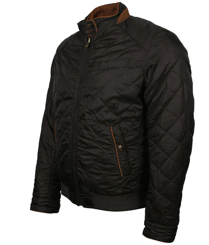 Men Fashion Diamond Quilted Stand Collar Leather Jacket
