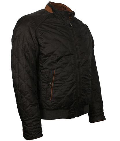 Men Fashion Diamond Quilted Stand Collar Leather Jacket