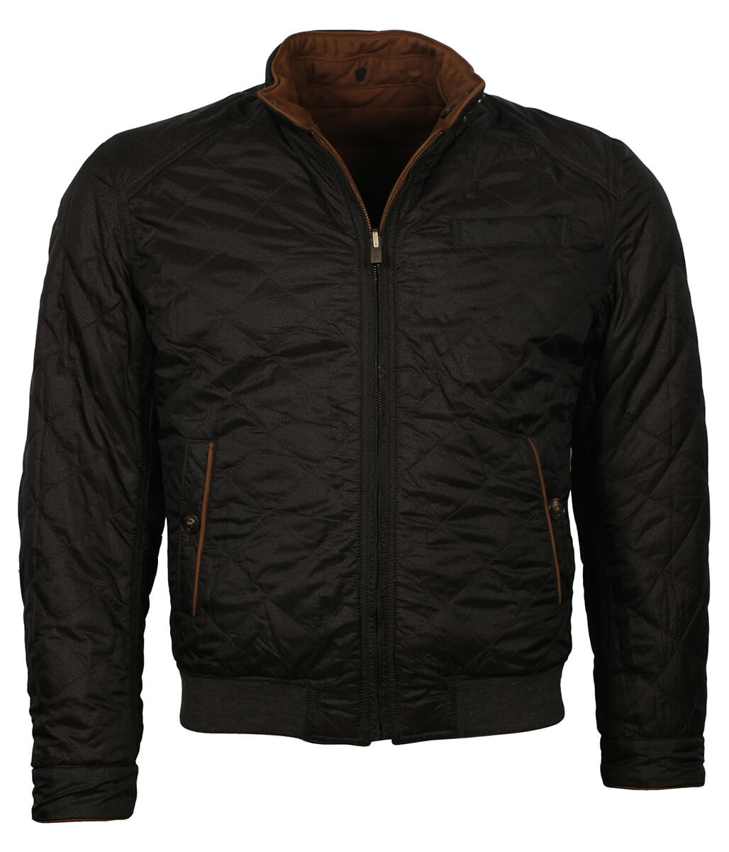Men Fashion Diamond Quilted Stand Collar Leather Jacket