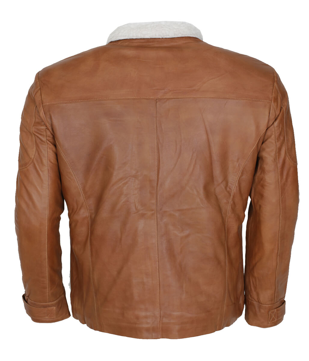 Men Faux Shearling Lined Real Leather Jacket Tan