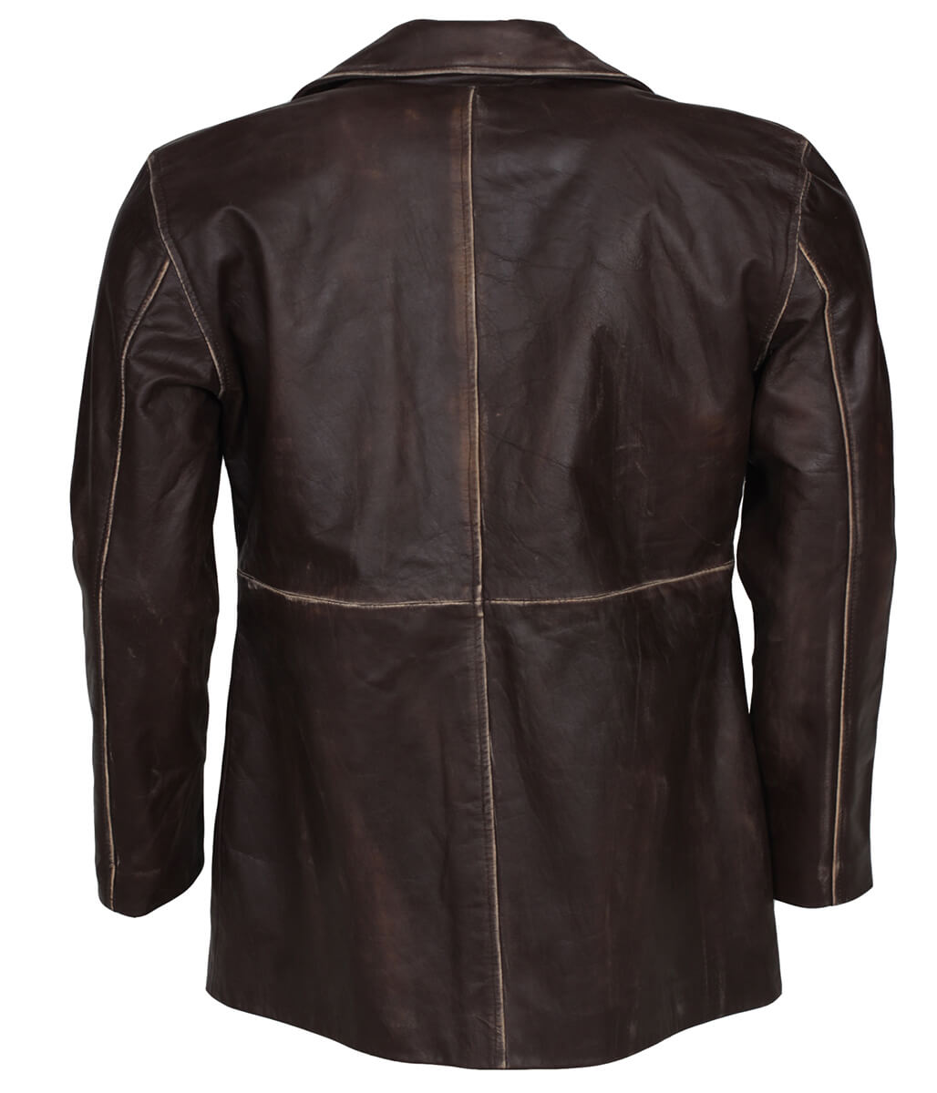 Men Fight Club Tyler Durden Distressed Dark Brown Leather Coat
