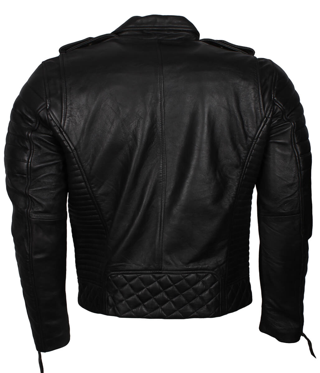 Men Jet Black Quilted Asymmetric Leather Jacket