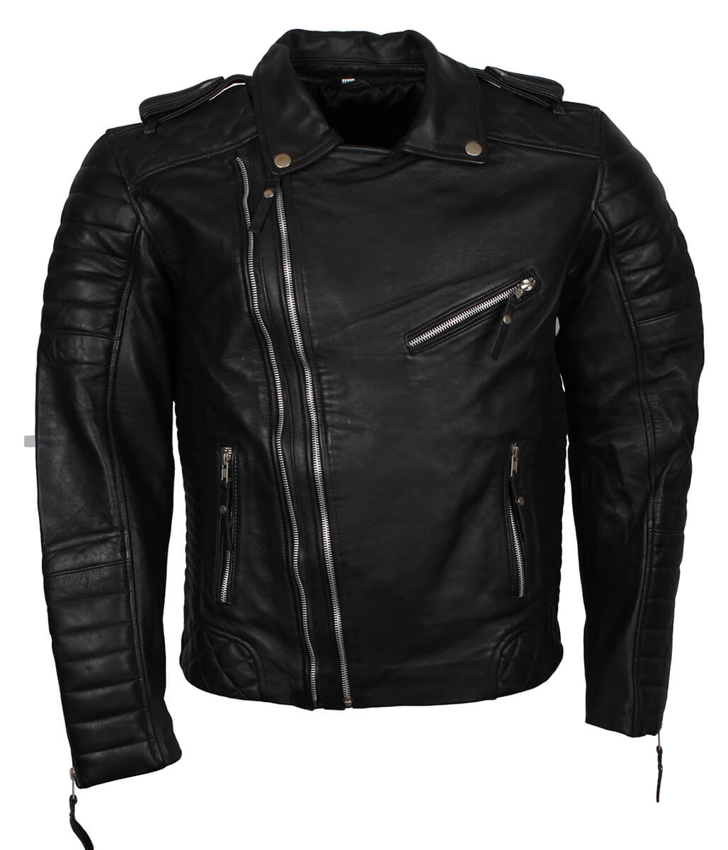 Men Jet Black Quilted Asymmetric Leather Jacket