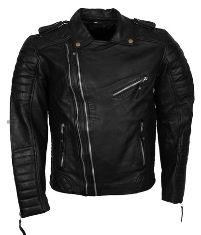 Men Jet Black Quilted Asymmetric Leather Jacket