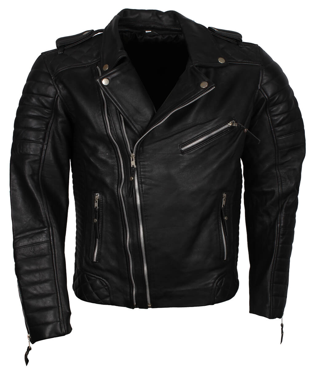 Men Jet Black Quilted Asymmetric Leather Jacket