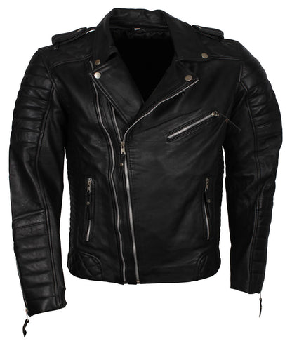 Men Jet Black Quilted Asymmetric Leather Jacket