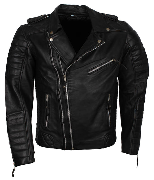 Men Jet Black Quilted Asymmetric Leather Jacket