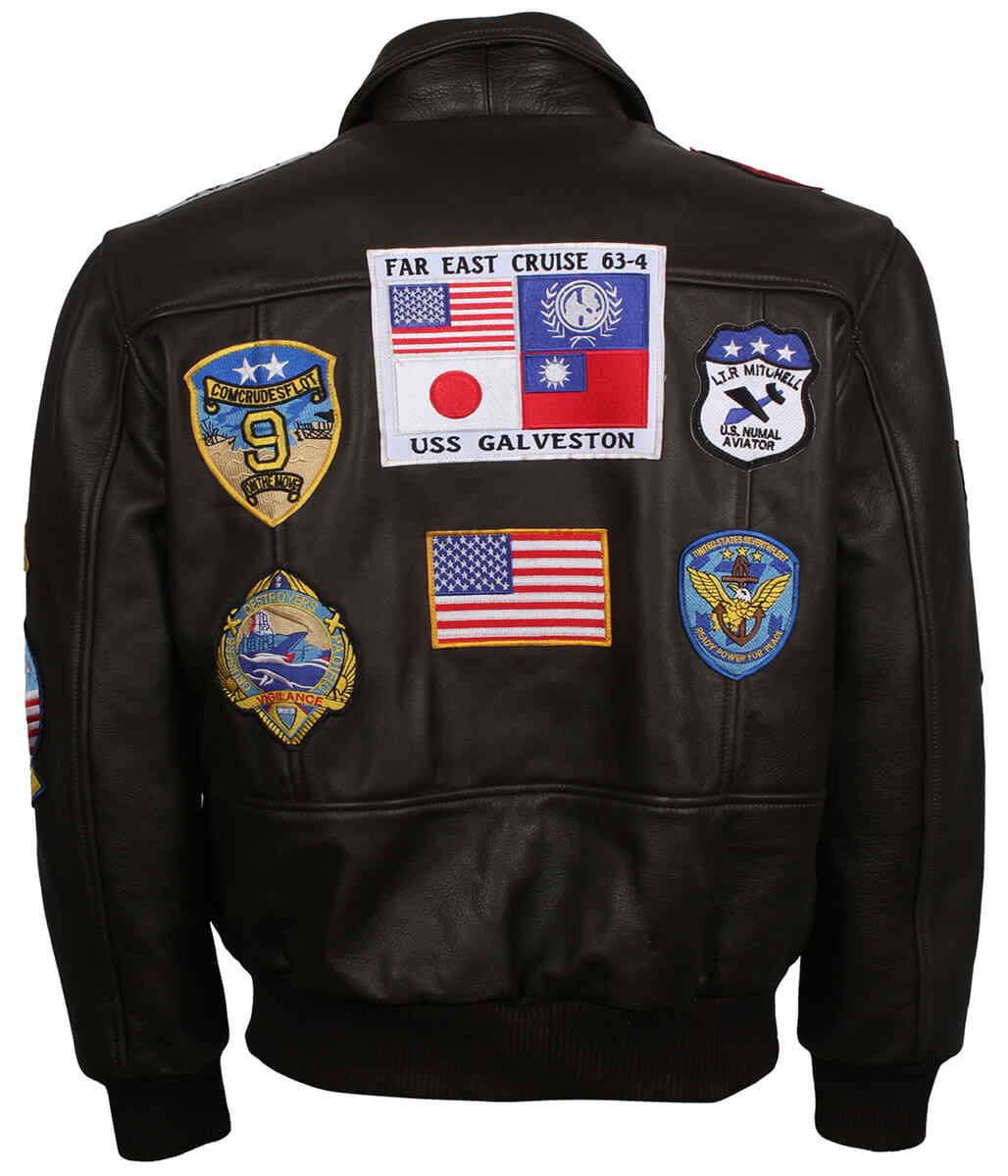 Men Naval Aviator Patches Dark Brown Bomber Leather Jacket