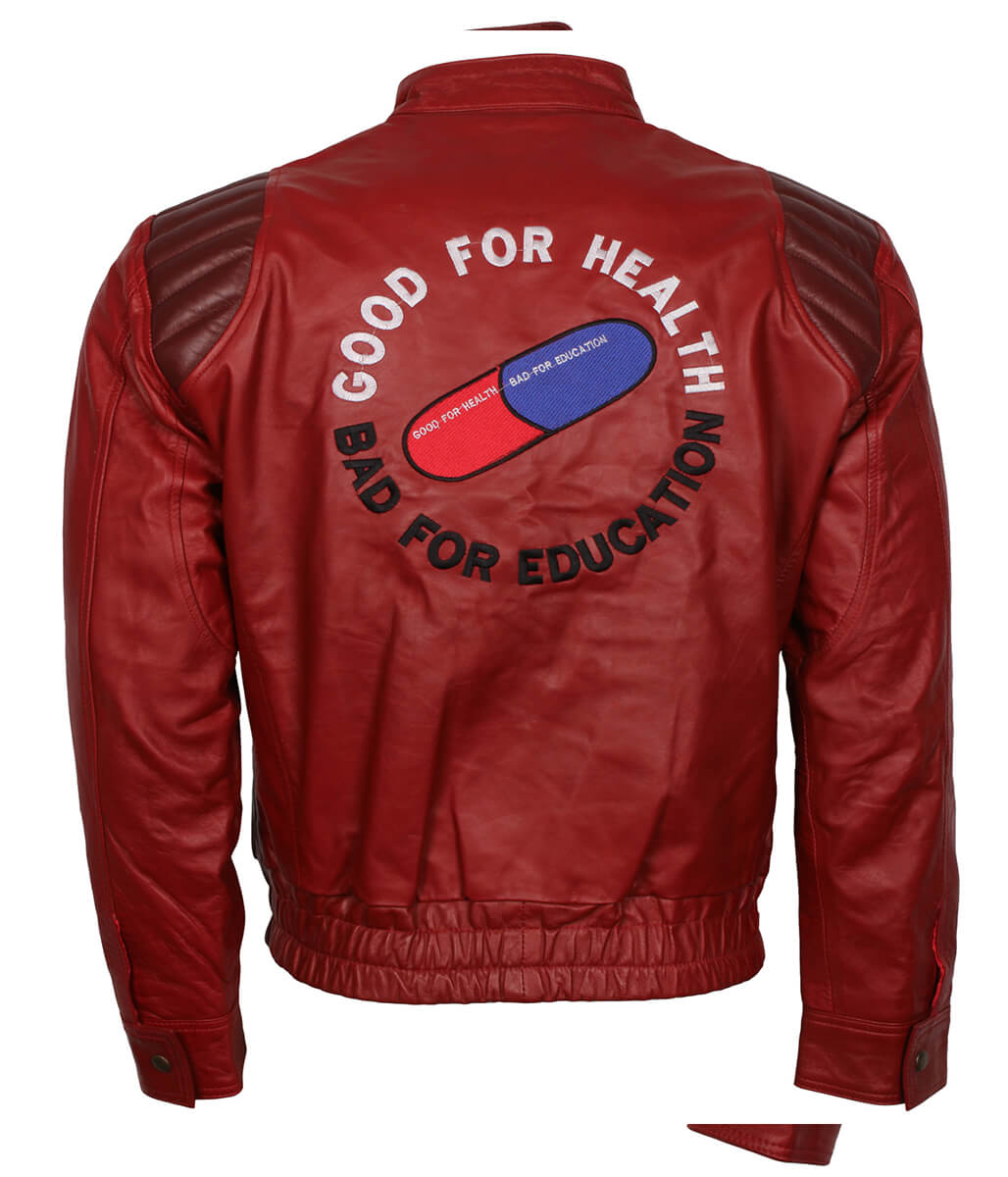 Men Pill Patch Red Leather Jacket