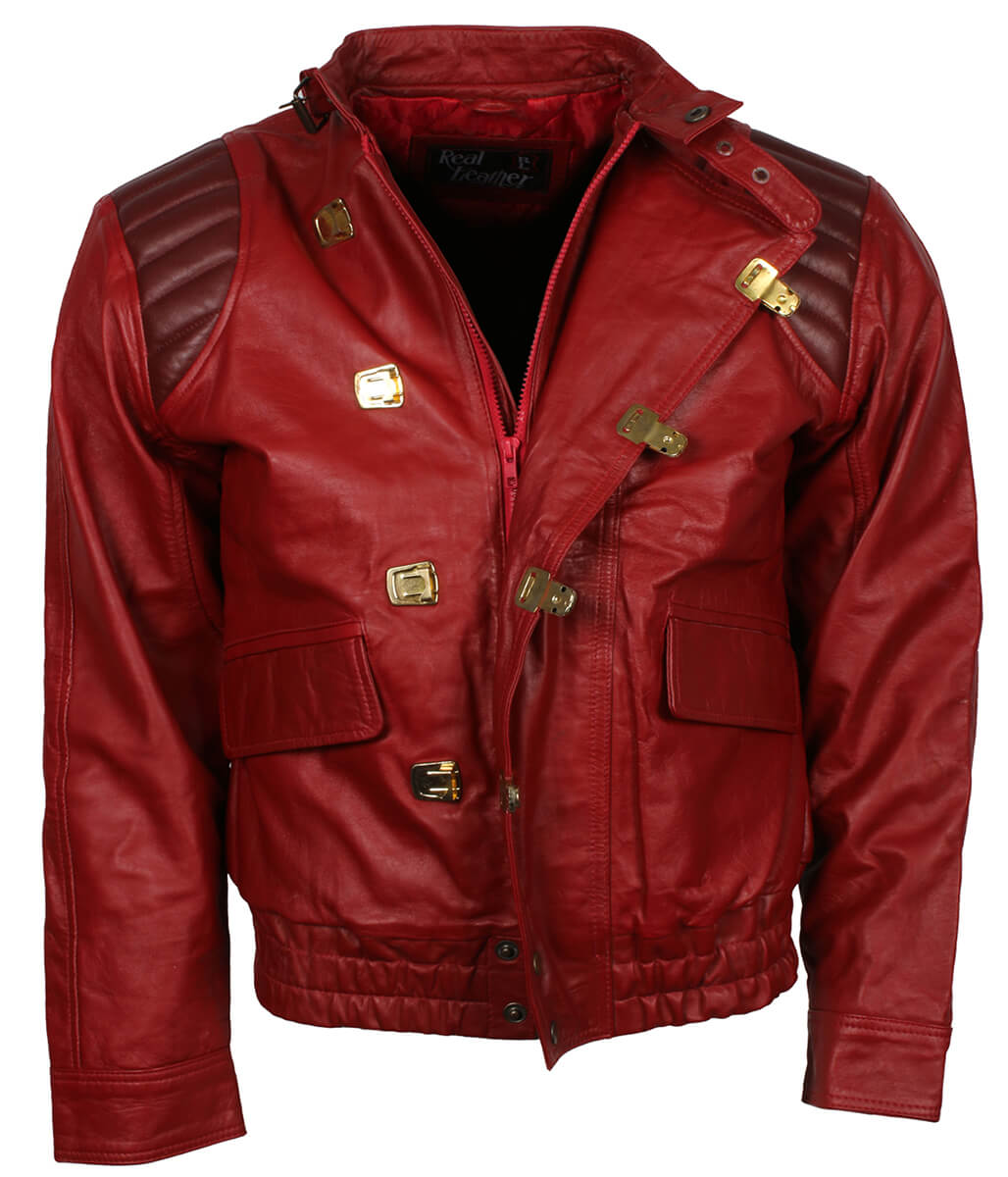 Men Pill Patch Red Leather Jacket