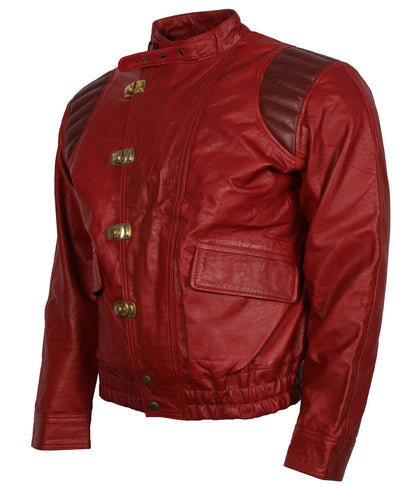 Men Pill Patch Red Leather Jacket