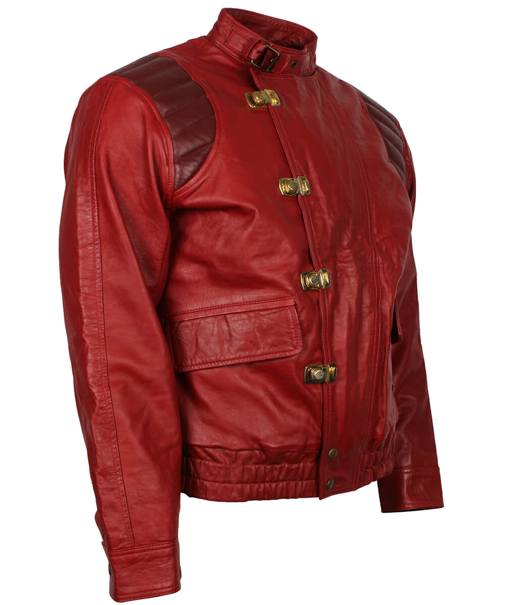 Men Pill Patch Red Leather Jacket