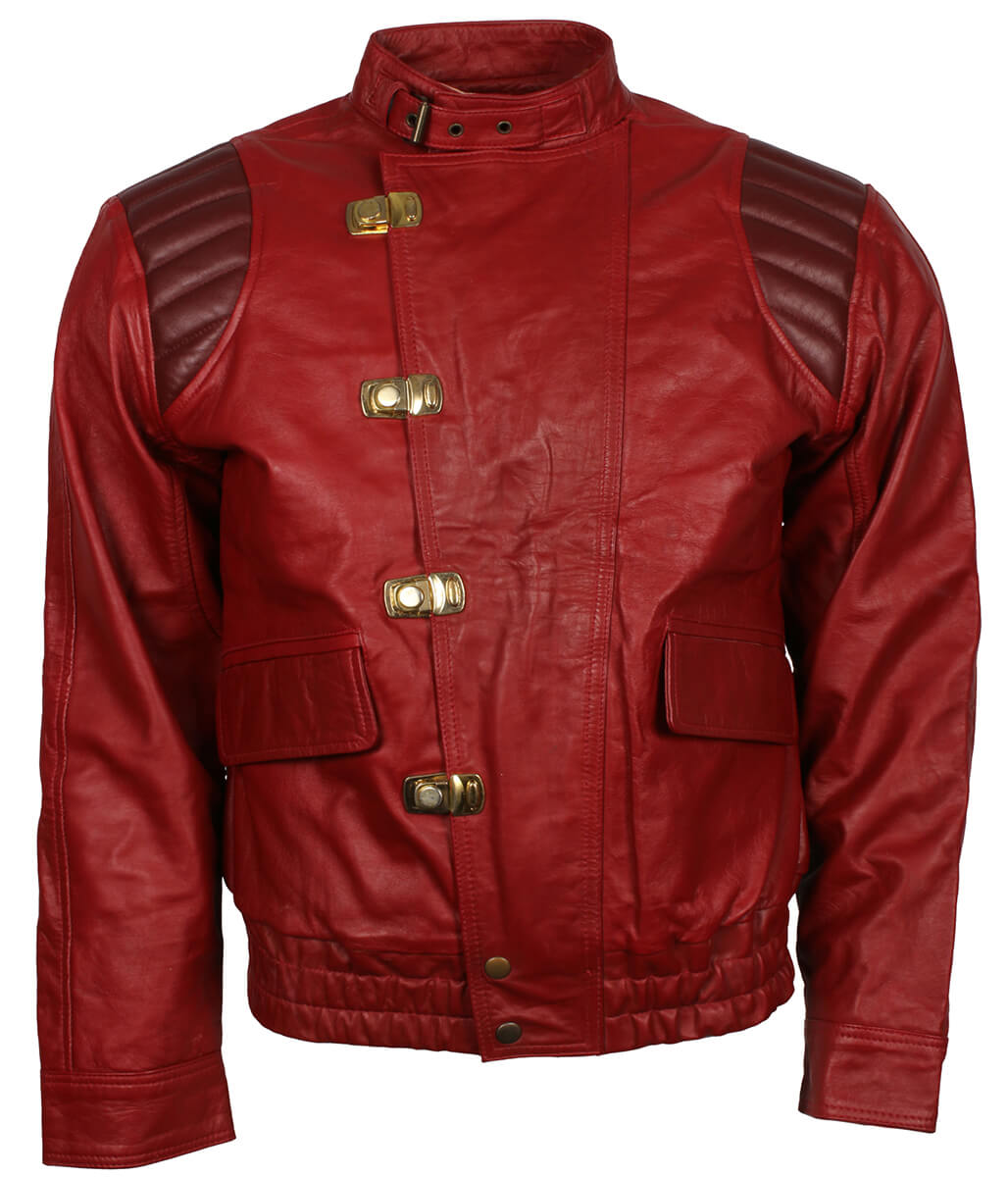 Men Pill Patch Red Leather Jacket