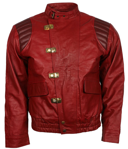 Men Pill Patch Red Leather Jacket