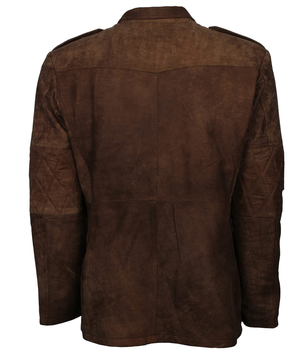 Men Quilted Elbow Suede Brown Field Jacket